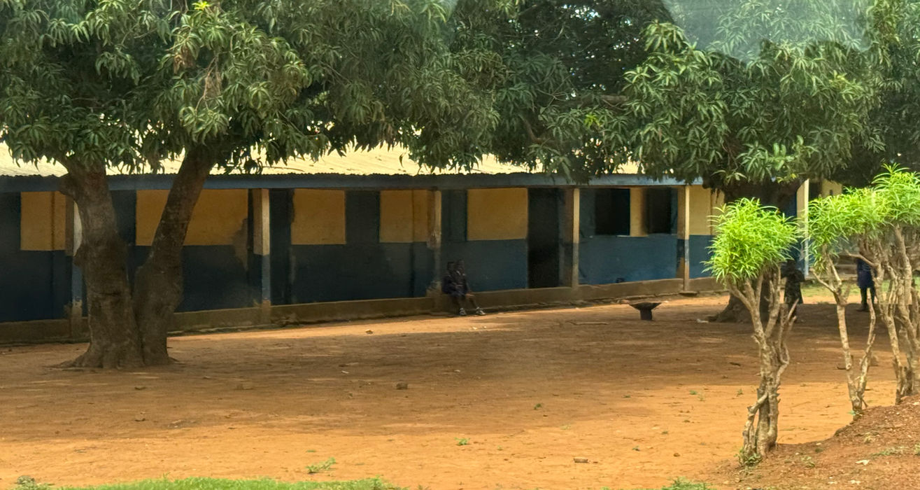 Blue school building in Ghana