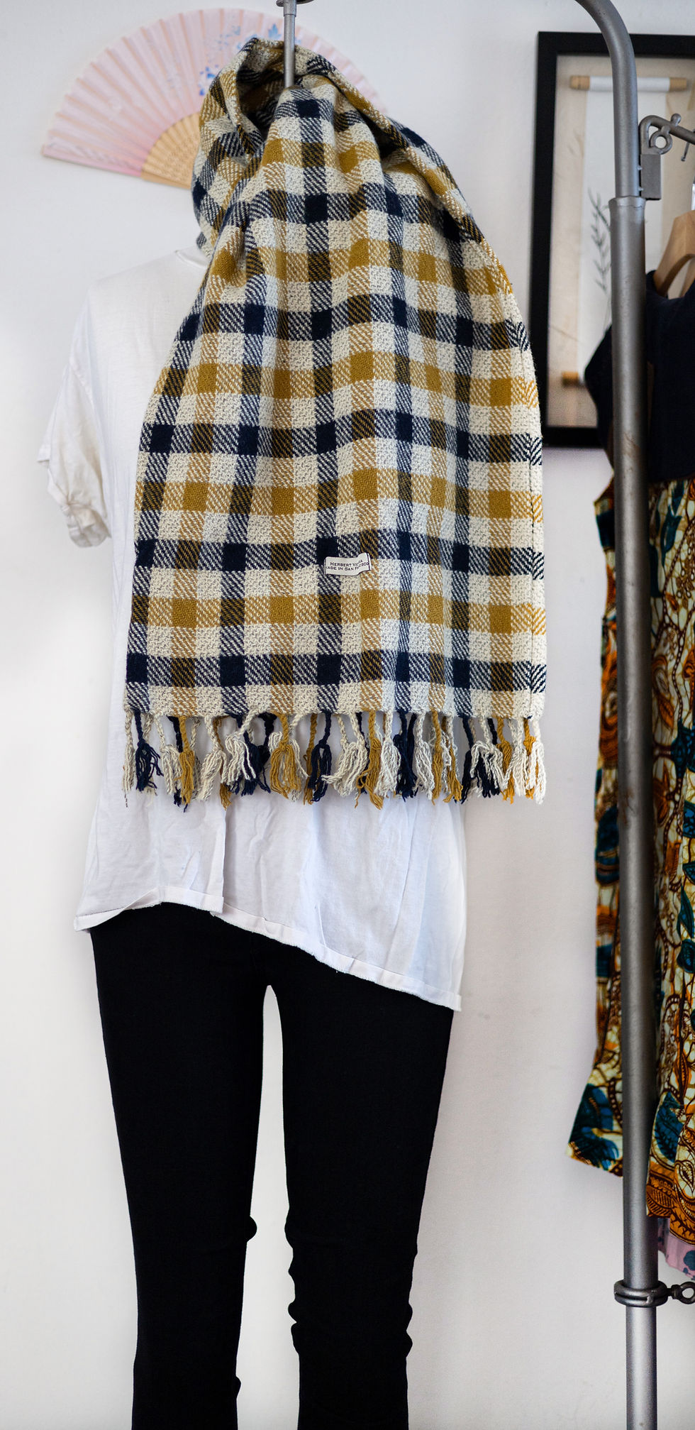 Miniatura: Long Plaid Tweed Over-neck Scarf with Inseam Pocket