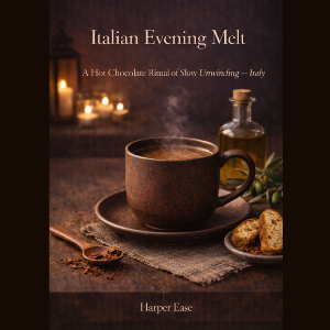 Cover of Italian Evening Melt Digital Journal featuring hot chocolate and Italian-inspired evening comforts.