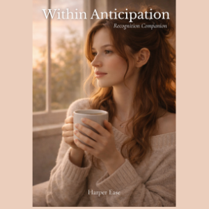 Young woman holding warm mug looking toward window, soft golden light, thoughtful expression