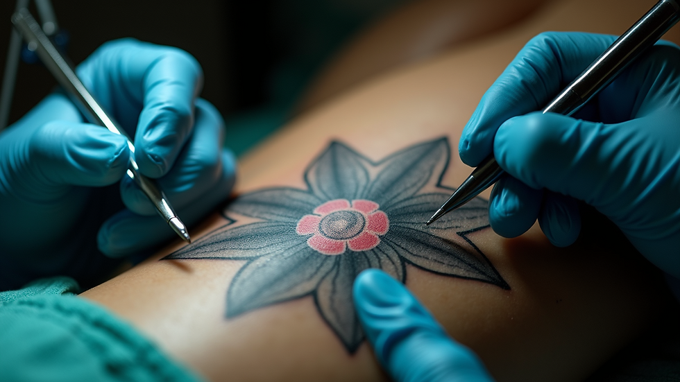 Eye-level view of a paramedical tattoo artist working on a realistic areola tattoo