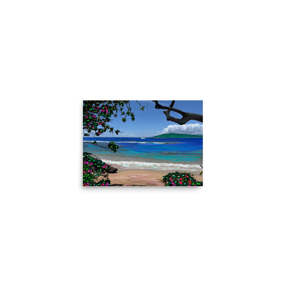 Thumbnail: Kaʻanapali Beach coastal wall art, photo-based digital painting of Kaʻanapali Beach in Maui, Hawaii