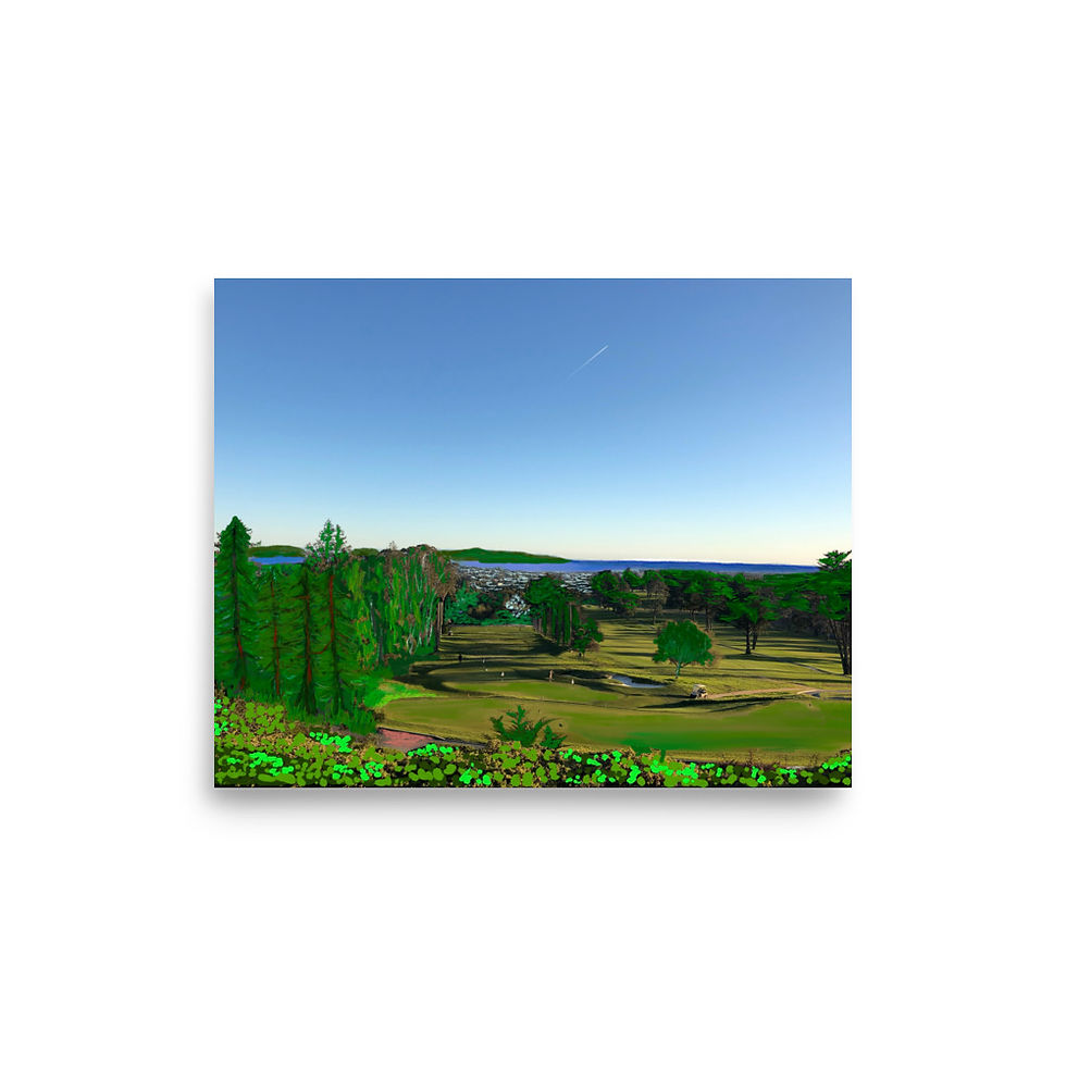 Thumbnail: Golf course landscape wall art showing Pasatiempo Golf Course fairways in Santa Cruz framed by redwood trees with Pacific Oce