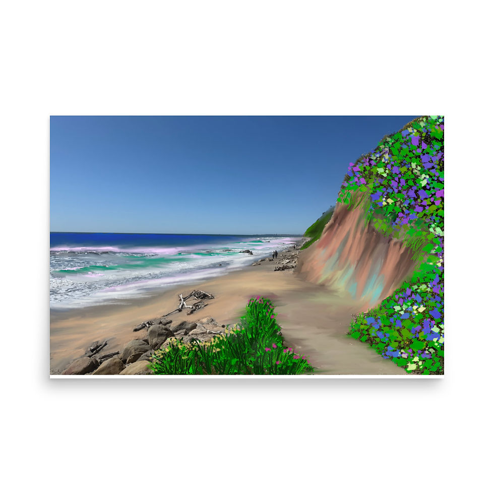 Thumbnail: Hendry's Beach coastal wall art, photo-based digital painting of Hendry's Beach in Santa Barbara, California