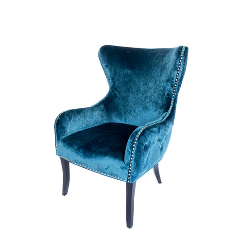 NAVY VELVET WINGBACK TUFTED W/ NAILHEAD CHAIR | The Perfect Day
