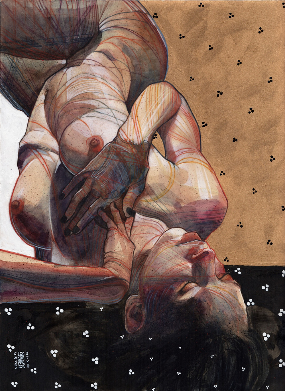 Watercolor figure nude on paper