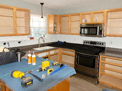kitchen cabinets prepped for refacing