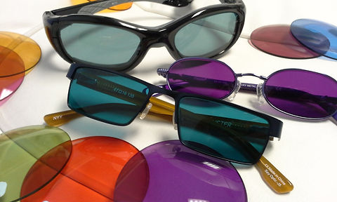 glasses with diffferent coloured lenses