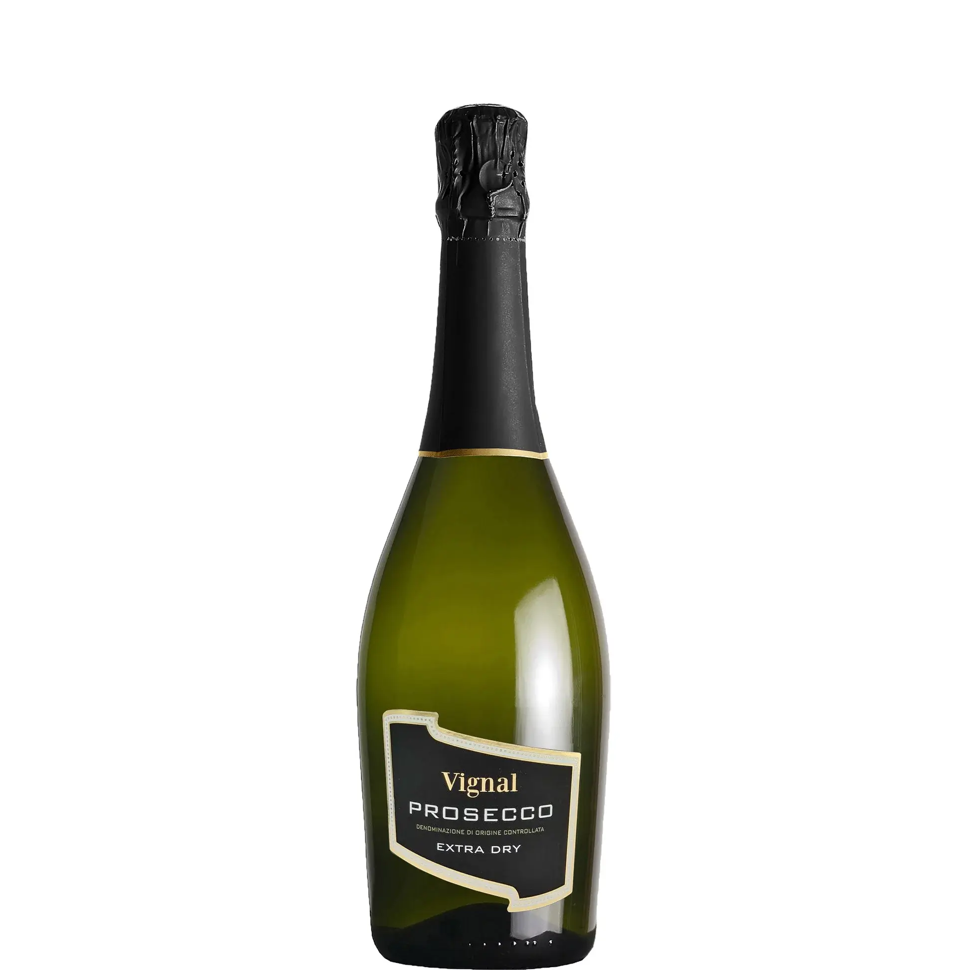 "Vignal Prosecco Extra Dry fles van La Bottega del Vino, strogele prosecco uit Veneto met witfruit aroma’s en een fijne mouss