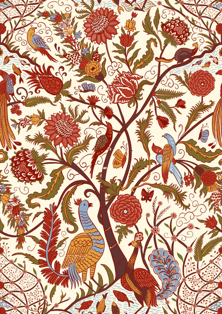 Maximal Chintz inspired flora-fauna print for home and apparels