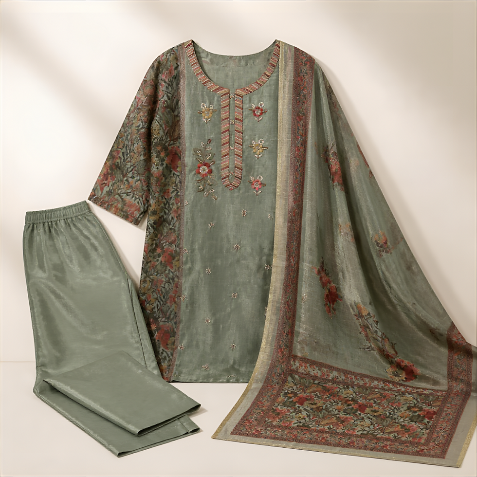 Thumbnail: SAGE GREEN LINEN SHIMMER SUIT SET