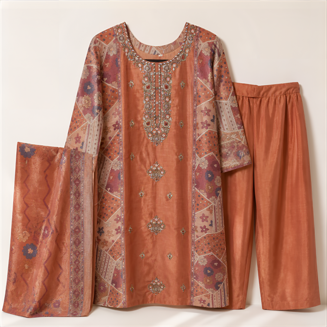 RUST TERRACOTTA LINEN SHIMMER SUIT SET