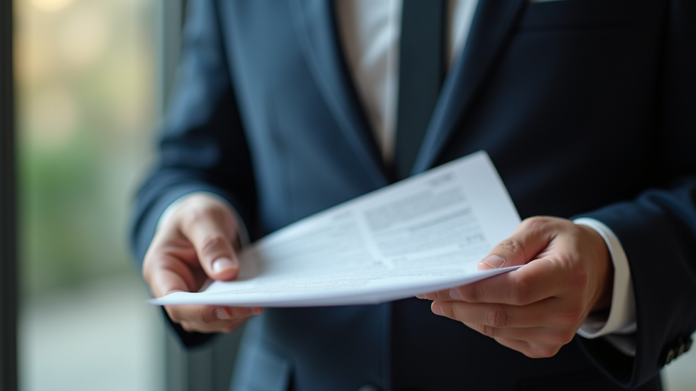 Close-up view of a process server handing over legal papers