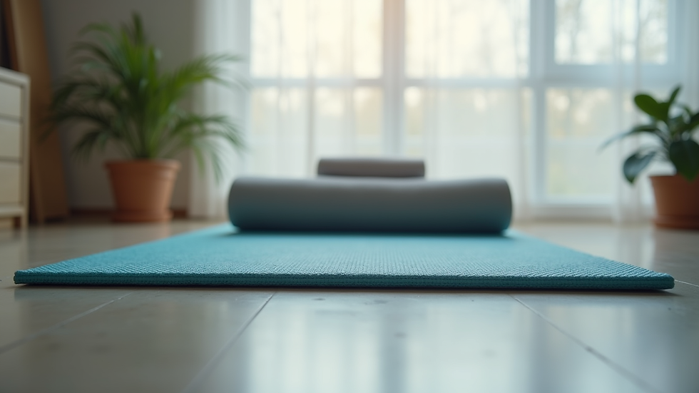 Close-up view of a physiotherapy exercise mat and equipment at home
