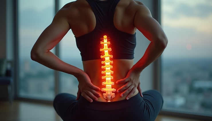 Vista lateral da coluna lombar com destaque em exercícios de fortalecimento para protusão discal