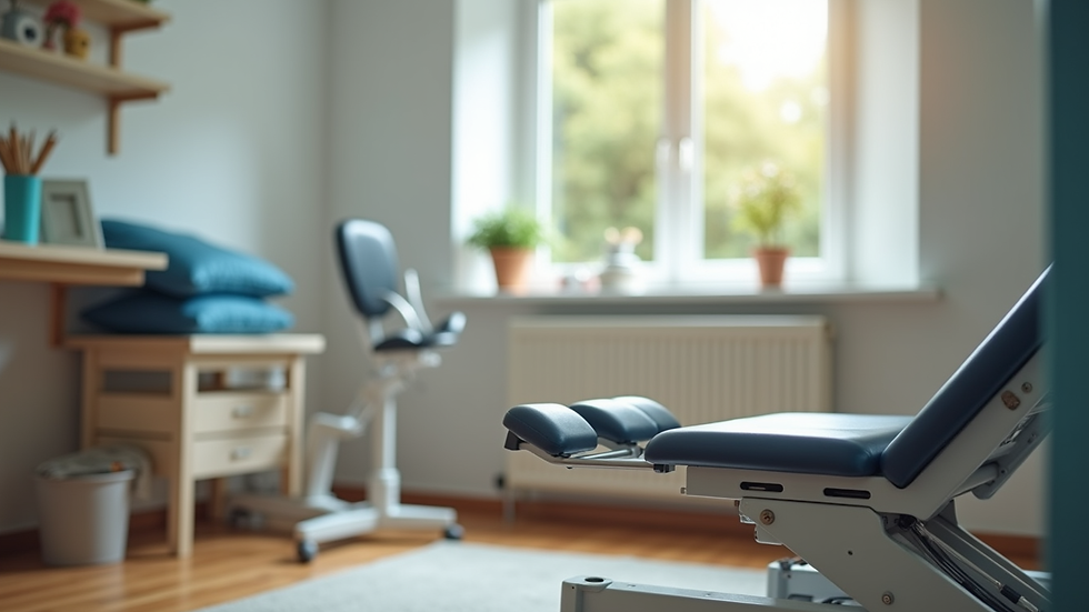 Close-up view of physiotherapy equipment arranged neatly in a home setting