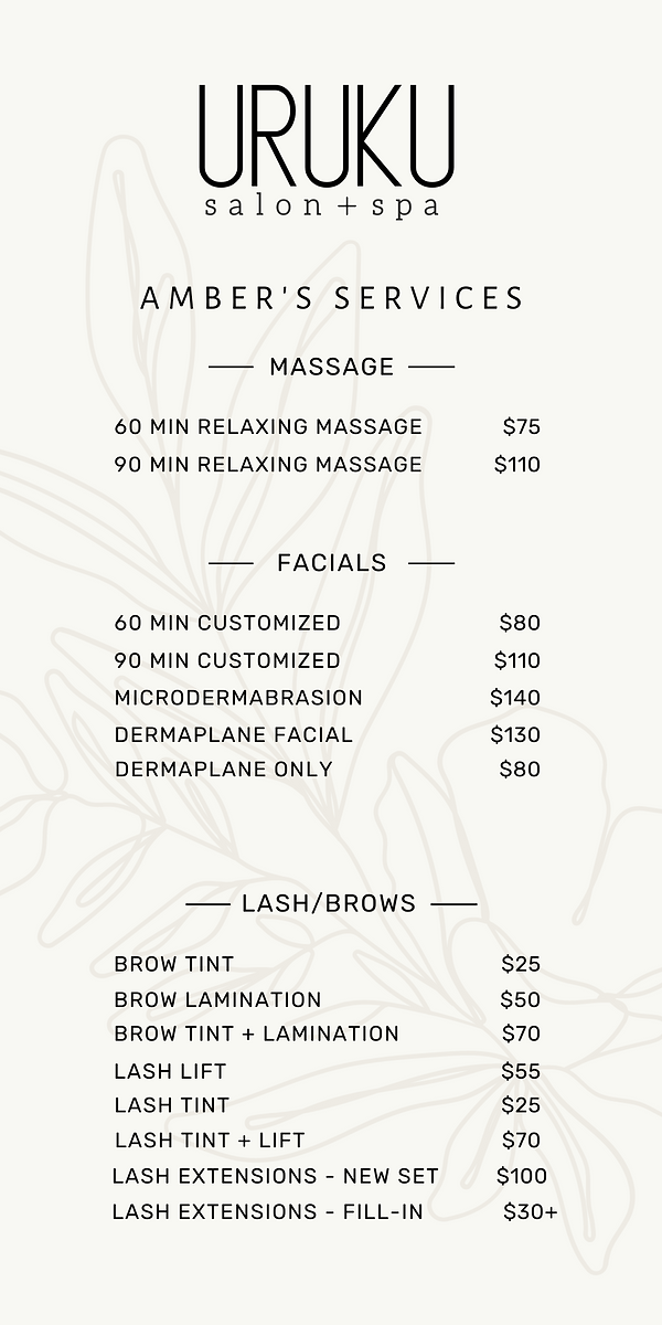 Spa Service Guide l Salon Uruku + Spa