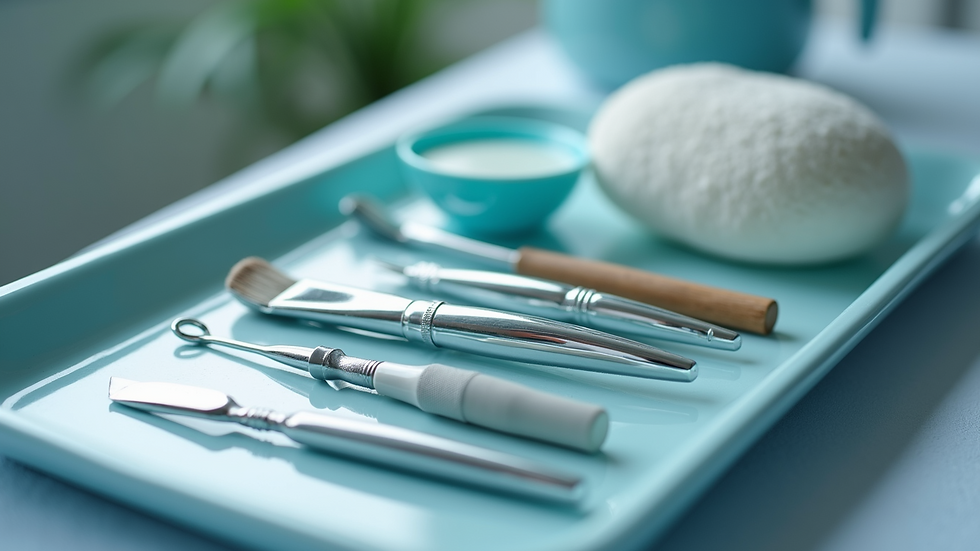 High angle view of aesthetic treatment tools on a tray