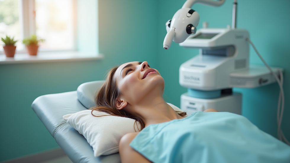 Eye-level view of a clinic room with skin treatment equipment
