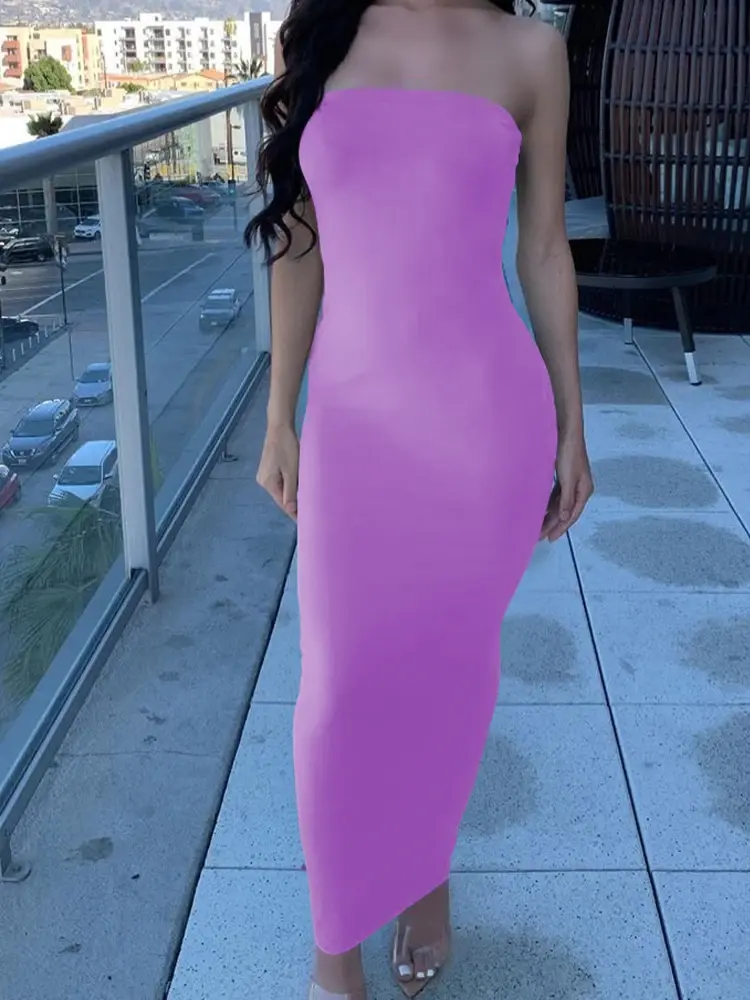 Thumbnail: Summer Women's Sexy Sleeveless Chest Wrapped Long Beach Dress