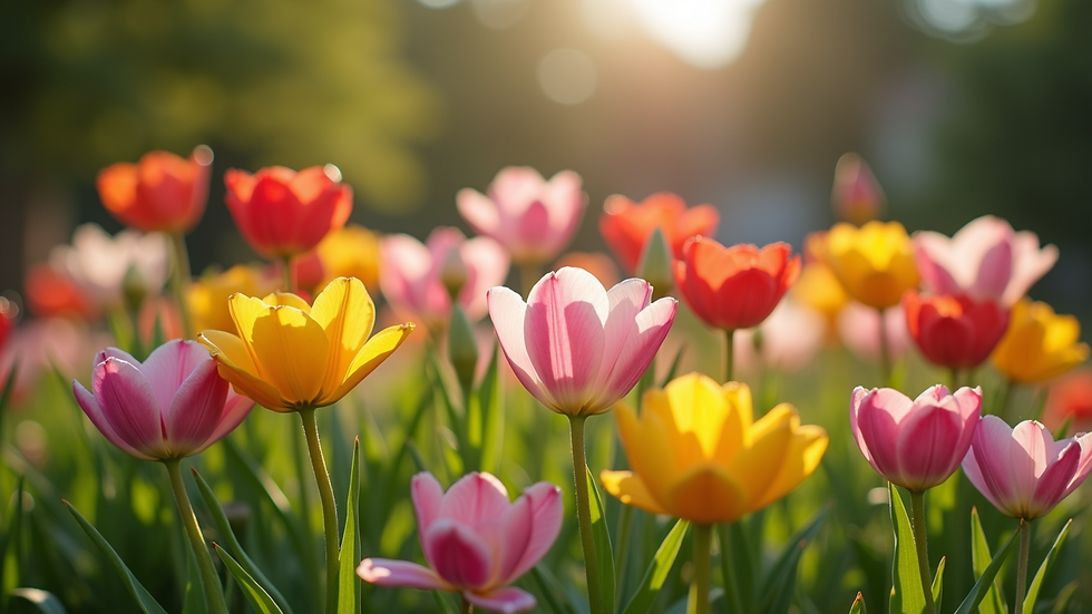 Close-up view of a vibrant garden bed with blooming flowers