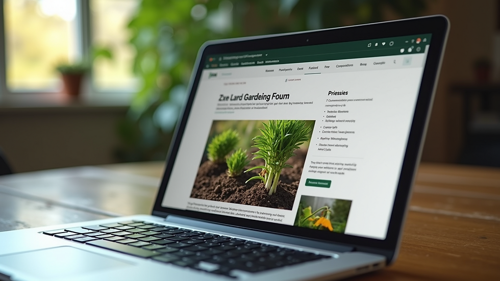 Eye-level view of a laptop screen displaying a gardening forum page