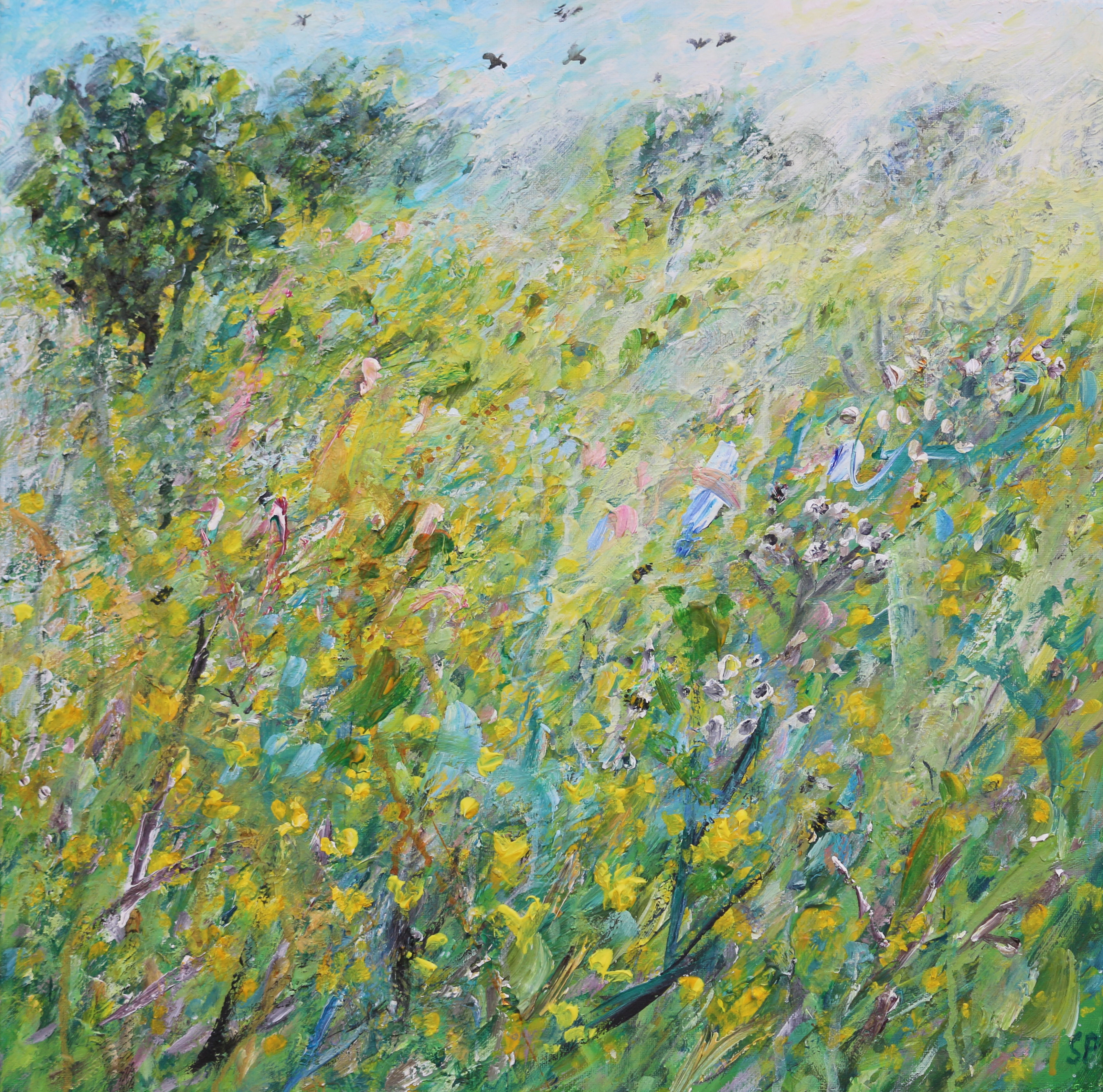 Buttercups, Cow parsly,Crows and Bees 50x50cm.jpg