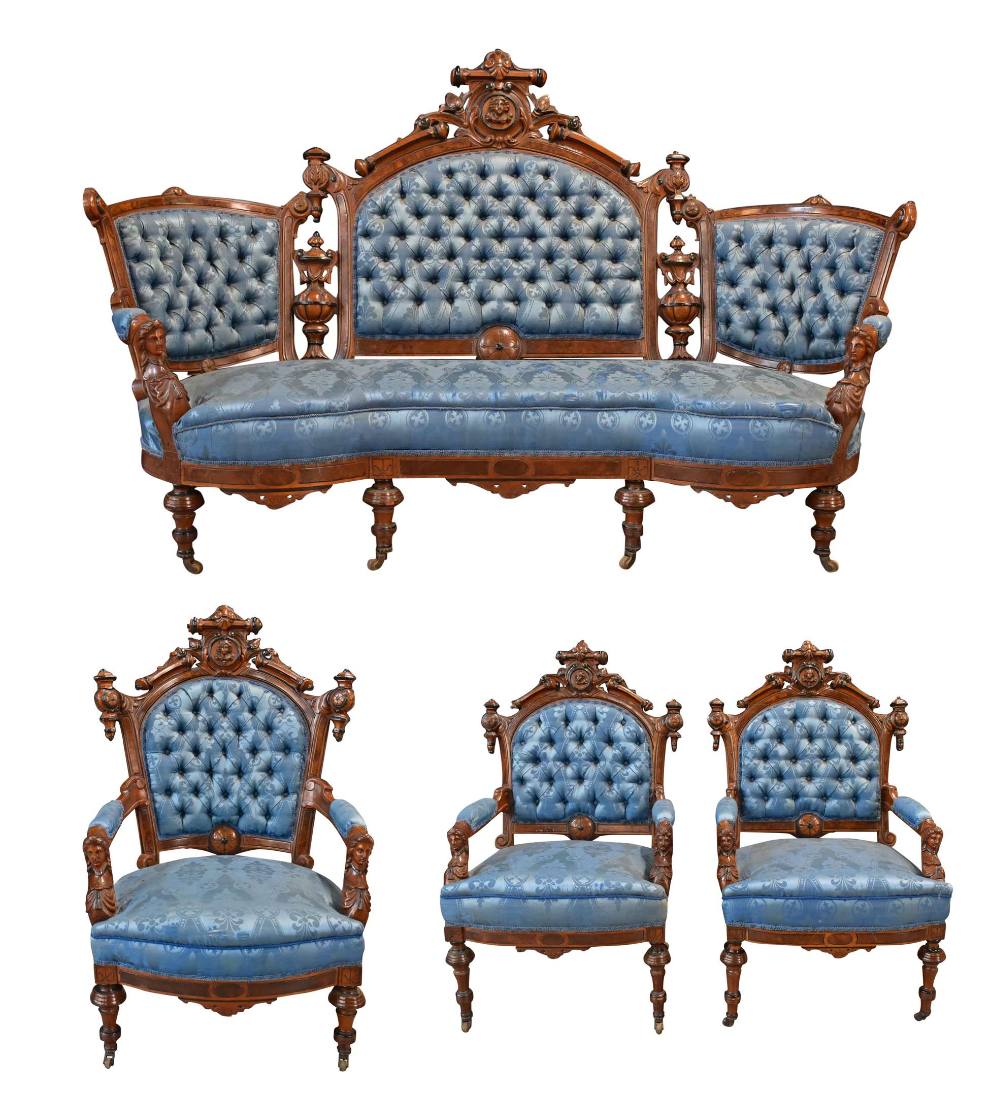 4 Pc Victorian Renaissance Parlor Suite Attr: J. Jelliff