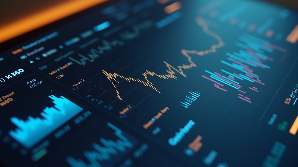 High angle view of a digital dashboard displaying cryptocurrency portfolio analytics
