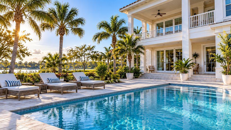 Luxurious poolside vacation rental cleaning ready for guests.