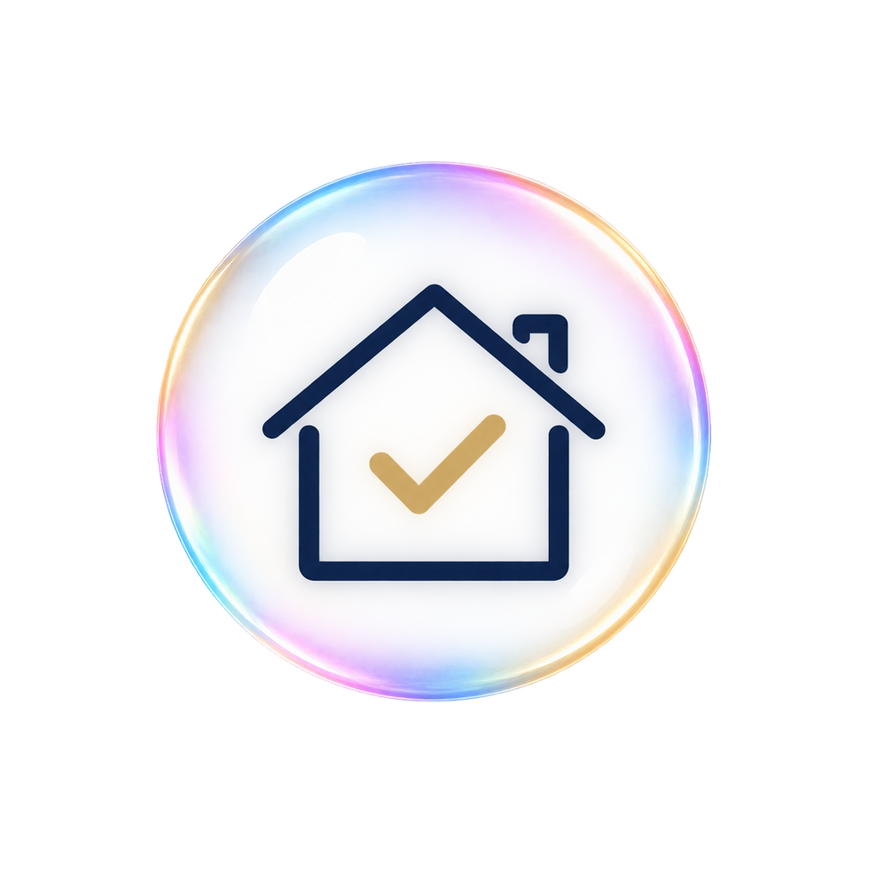 House icon with checkmark inside a bubble for vacation rental cleaning