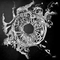 Organisch oog // 50 x 50cm, wit krijt op zwart papier