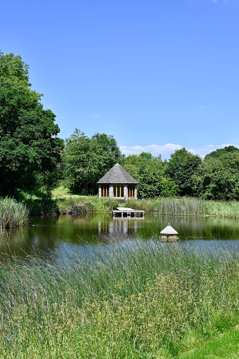 boathouse with lake in foreground