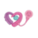 Heart-shaped design combining hearing aid and cochlear implant in purple and pink