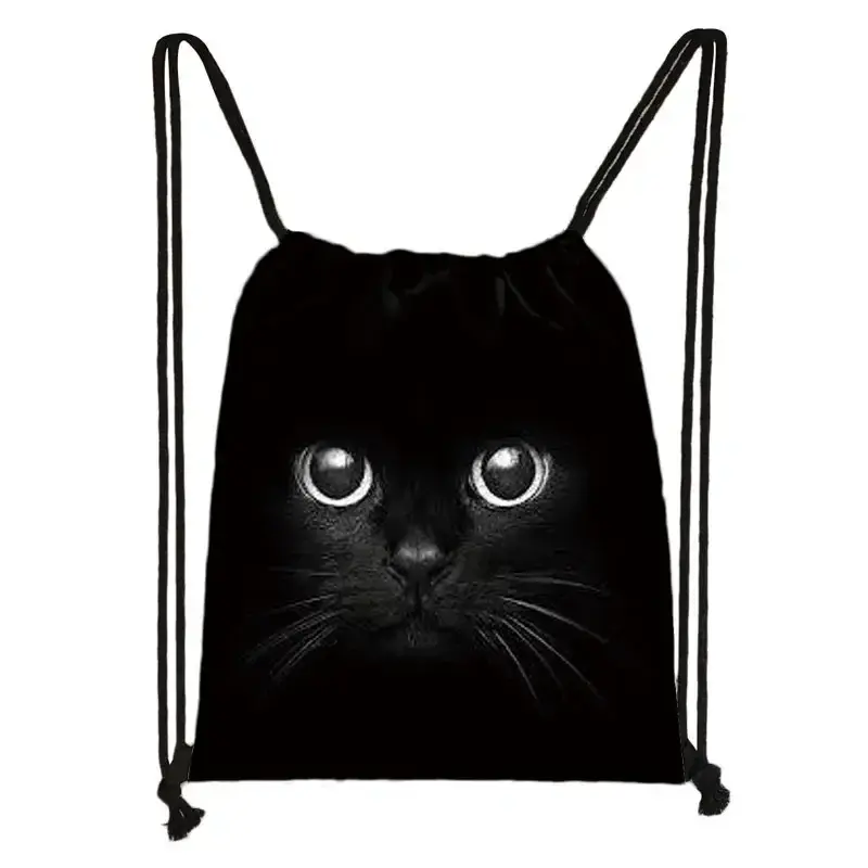 Thumbnail: Cute  Black Cat Drawstring Bag Women Shopping Bags Canvas