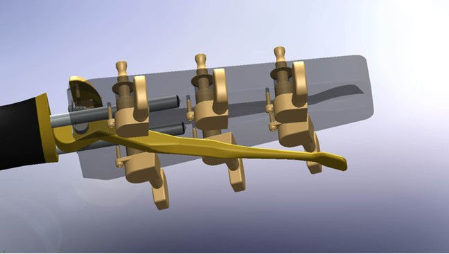 Transparent view of the headstock lever mechanism