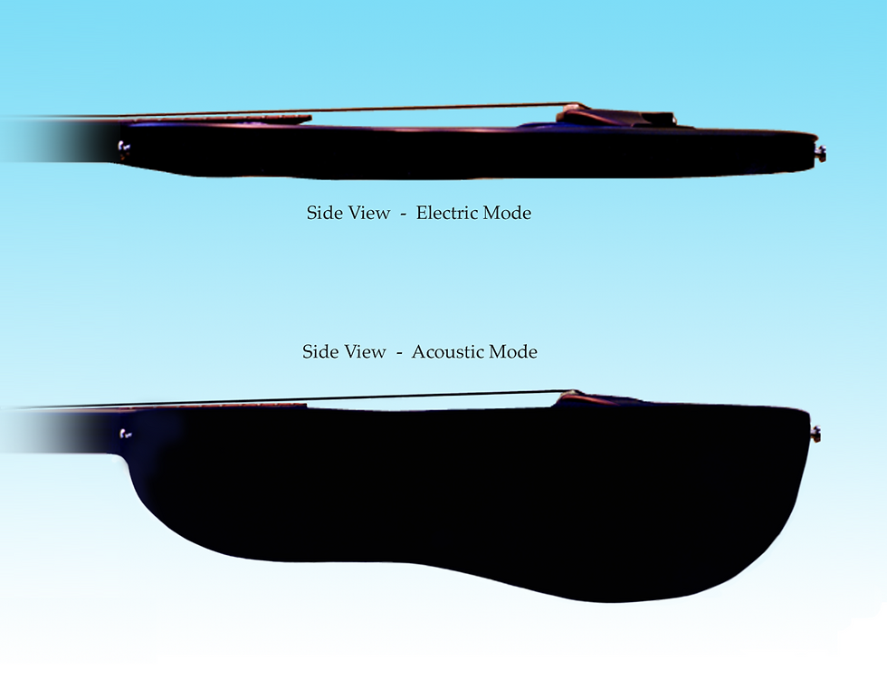 Chrysalis guitar edge-on with and without the acoustic body inflated