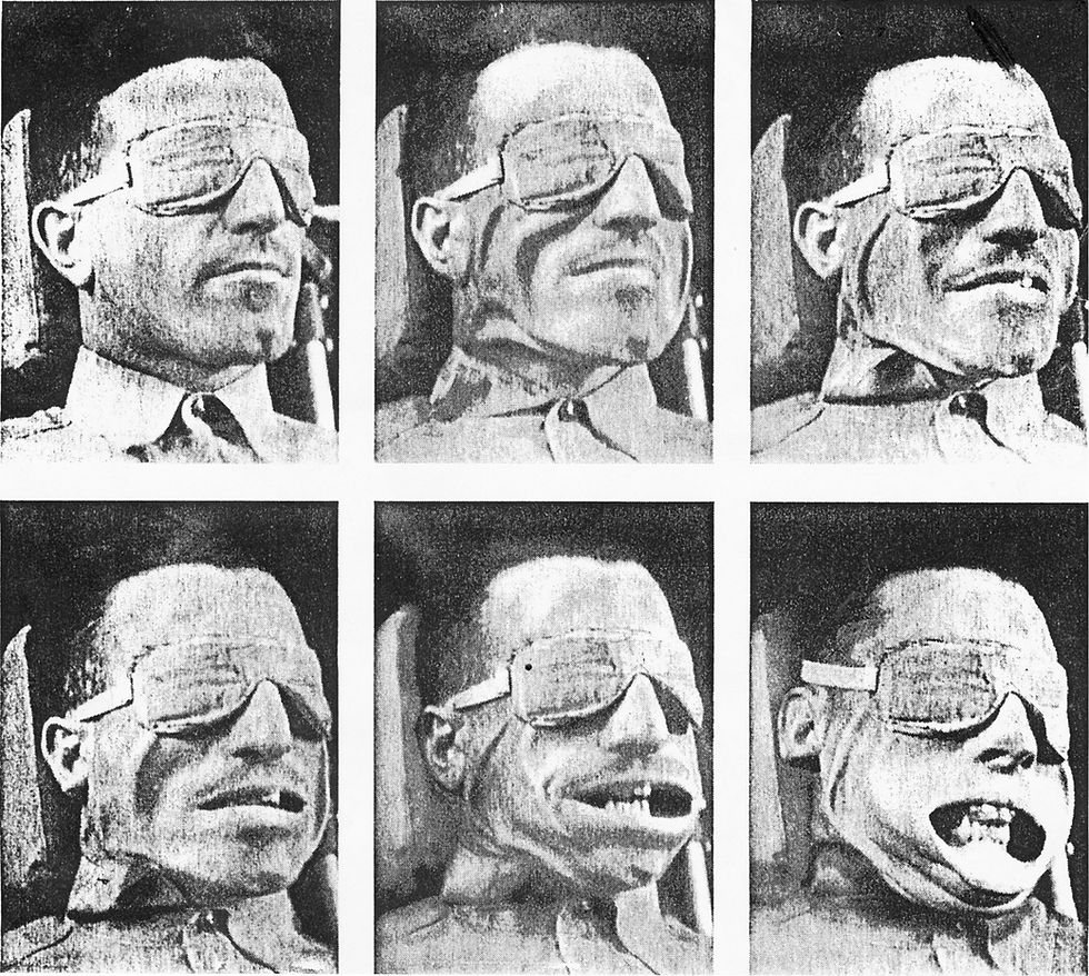 1950s era picture of acceleration effects of the human body