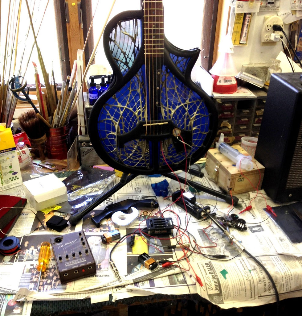 Experimenting with bridge electronics with a Chrysalis guitar