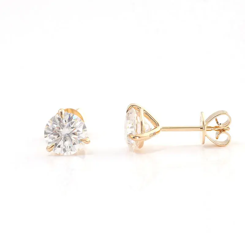 Side profile of round lab diamond stud earrings, martini setting