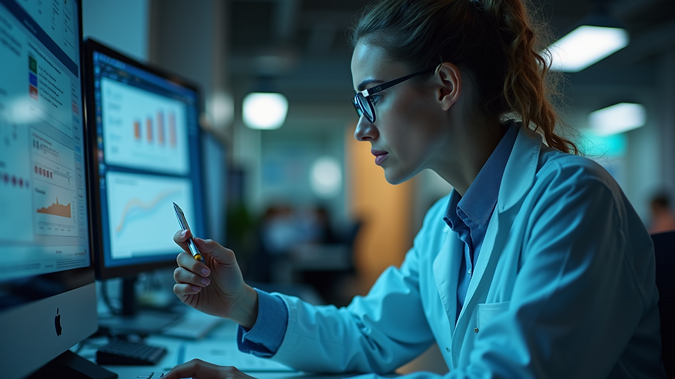 Eye-level view of a researcher analyzing media content