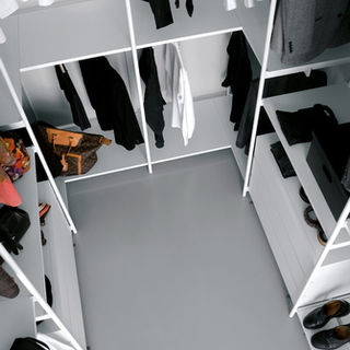 walk in closet with corners. Adapted to every space. drawers, shelves, shoe racks, trolleys