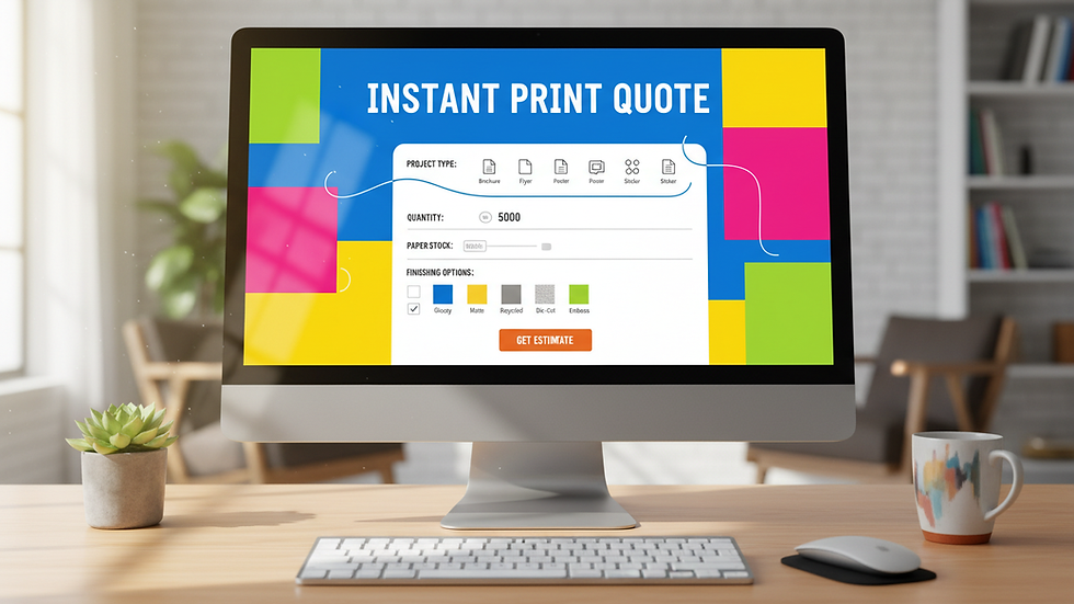 Eye-level view of a computer screen displaying a print design quote form