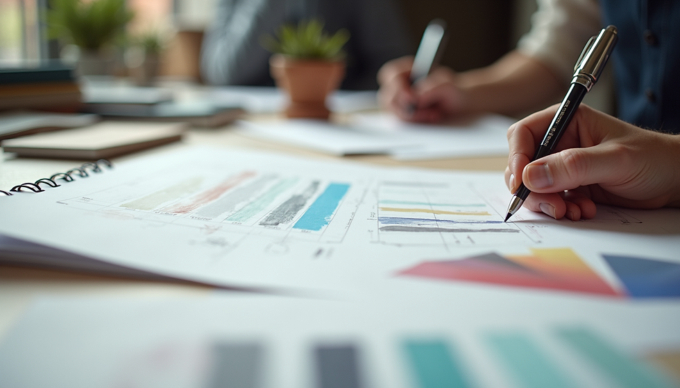 Eye-level view of a designer sketching a brand logo on paper