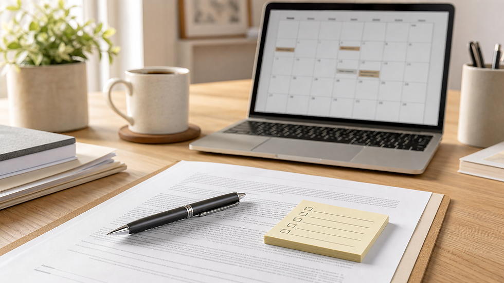 NC real estate transaction coordinator desk with contract documents and deadline calendar in Charlotte, North Carolina