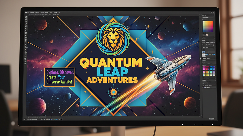 Close-up view of a computer screen showing a print design project in progress