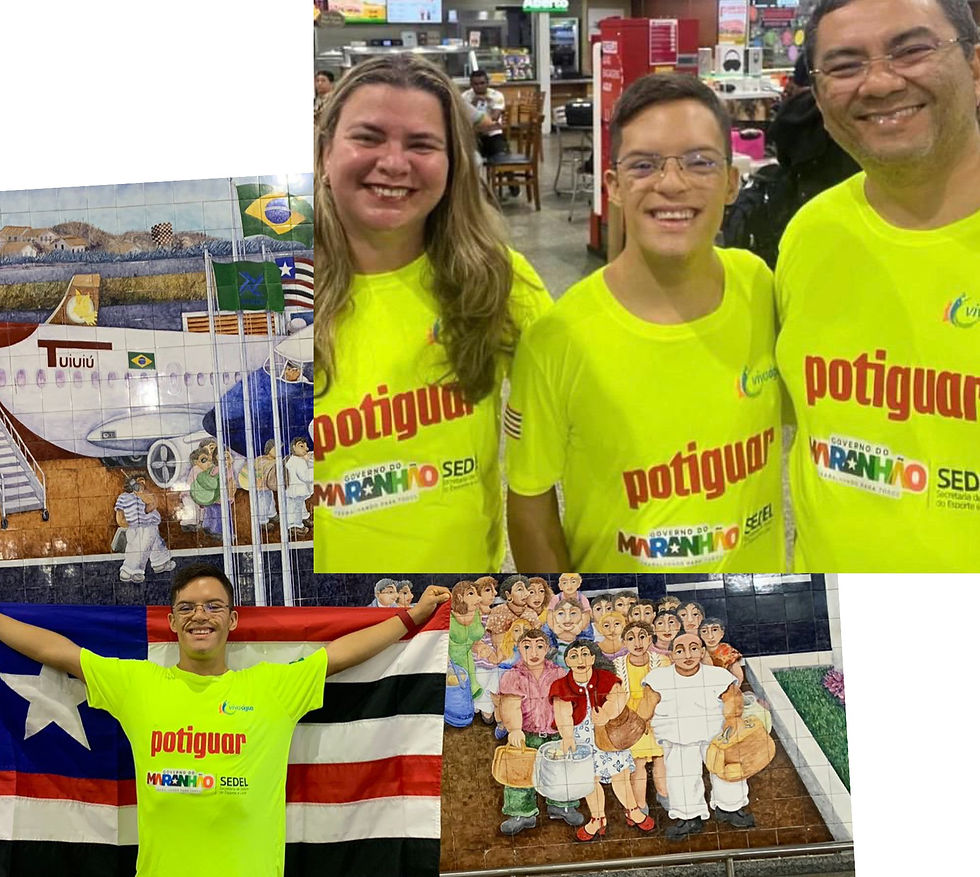 FOTO – DIVULGAÇÃO: O premiado nadador Davi Hermes, patrocinado pela Potiguar, na foto entre os pais George Oliveira e Kledma.