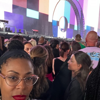 Content Creator and TV Writer Jacquelyn Revere posing during the Renaissance Tour concert at The Friends Arena in Stockholm, Sweden