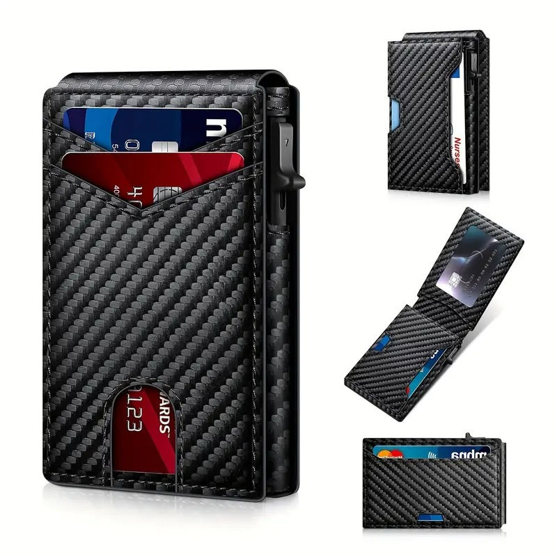 Thumbnail: Men's RFID Blocking Leather Card Holder with Auto Eject