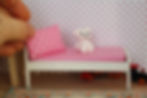 Thumbnail: Miniature bed for dollhouse or roombox 1/12 scale with the bedding
